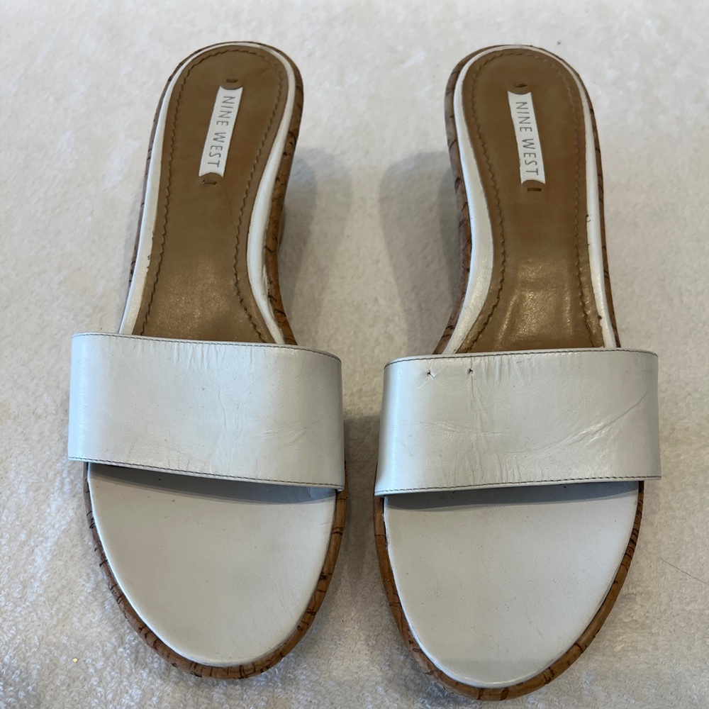 Nine West White Kampo Slide Sandals Minimalist Design